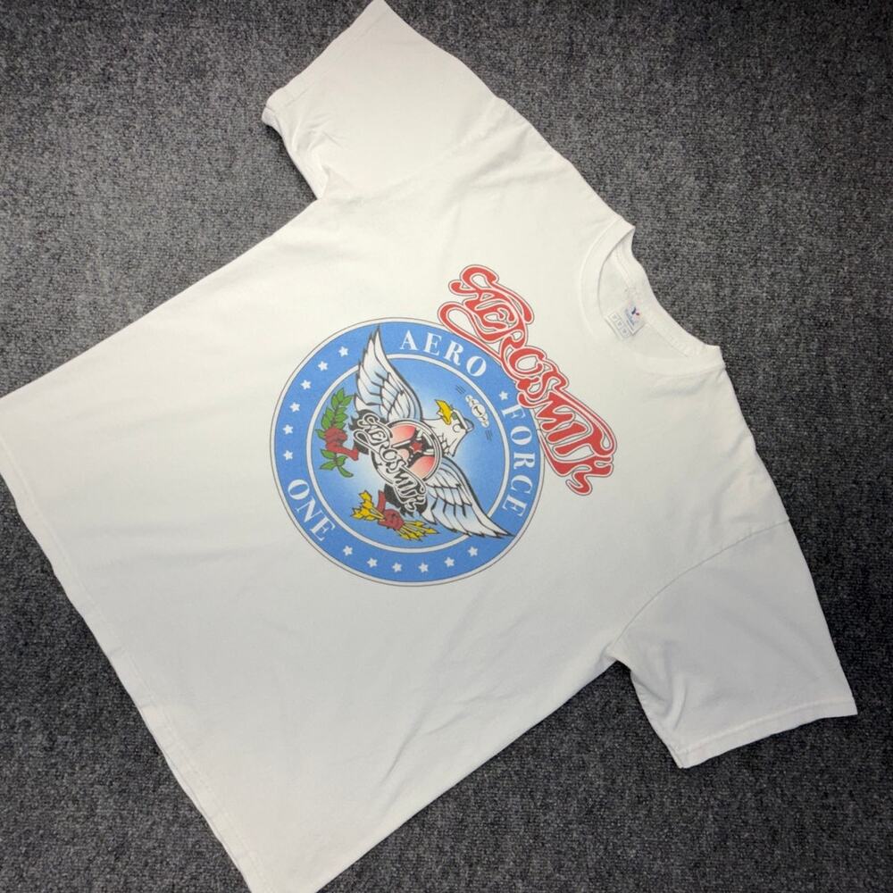 Aerosmith Aero Force One Graphic Band T Shirt White XL Y2K